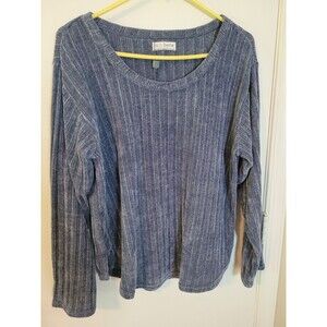 Jo & Bette Blue Ribbed Long-Sleeve Scoop Neck Top Sz XXL
